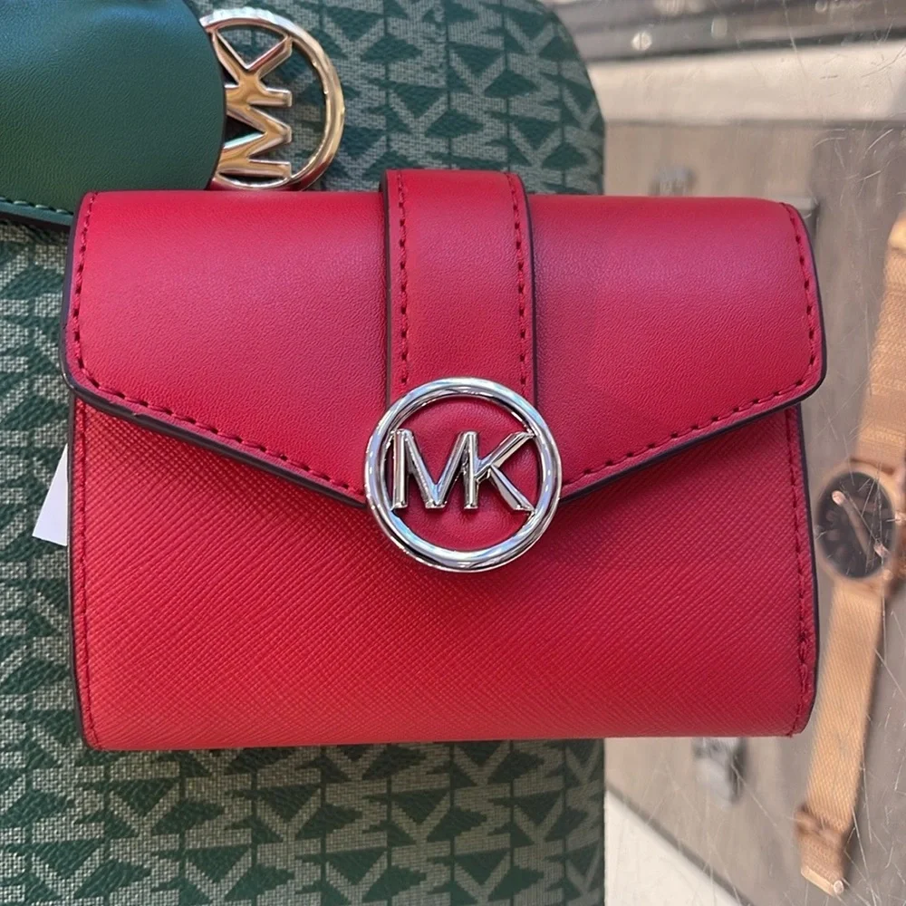 MICHAEL KORS Carmen Medium Faux Leather Wallet Bright Red NWT